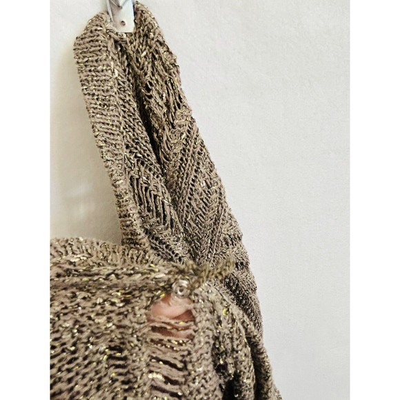Soft Surroundings Loose Knit Sweater Size Medium Gold Brown Metallic‎ Pointelle - Picture 10 of 10